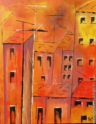 La ville orange. Peinture acrylique sur toile.