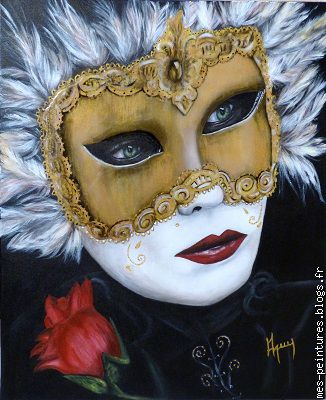 Masque de Venise, peinture acrylique sur toile de lin. Prix: 490 