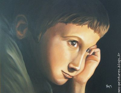 Portrait: L'enfant au clair de lune. Peinture à l'huile. Prix: 750.