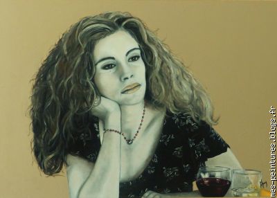 Julia Roberts, peinture à l'huile et fond acrylique sur toile